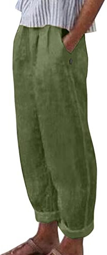 Damen Sommerhose Mit Taschen Strandhose Weite Hose Einfarbig Bequeme Lockerem Blumendruck Stretch Lockere Fashion Freizeithose Leichte 7/8 Leinenhose Sommer Elegant Luftige Stoffhose