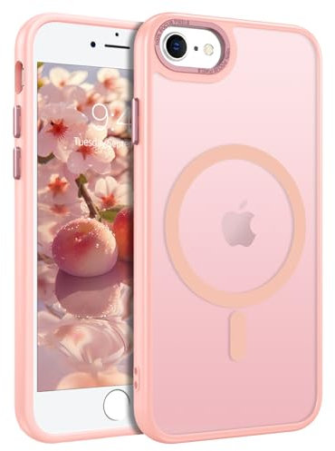 BENTOBEN Funda Magnética para iPhone 8,iPhone 7 Funda,iPhone SE Funda [Compatible con Magsafe] Carga Inalámbrica Carcasa Translúcido Mate Protección Militar Anti-Arañazos Anti-Golpes-Rosa