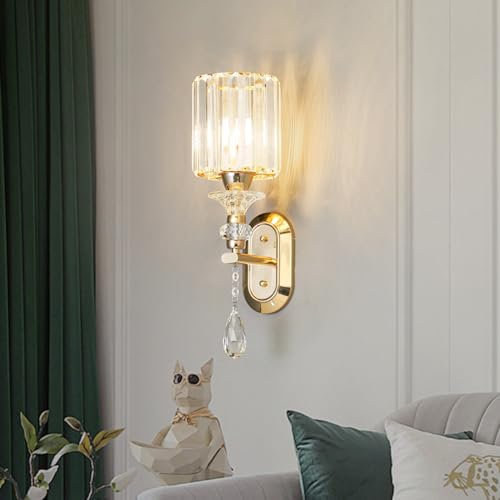 zhxinashu Aplique Pared Interior en Cristal - Lámpara de Pared Moderna de Dorado, E27 Aplique Dorado, Lamparas Retro Vintage de Lujo para Dormitorio, Junto a la Cama, Sala de Estar, Escalera, Pasillo