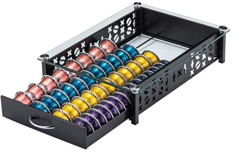 ZCDCP for Nespresso Pod Holder, Vertuo Pod Holder Drawer Glass Top Coffee Pod Organizer Storage (40 Pods Capacity)