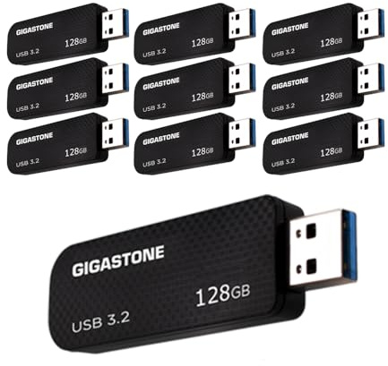 GIGASTONE 128GB Flash-Laufwerk (10 Stück) Z30 USB 3.2 Gen 1, 100MB/s UltraSchnell, Schlüsselring-Öse, Push-Pull, Datenspeicherung, Backup für PC/Mac/TV/Auto, USB 2.0/3.0/3.1 Kompatibel