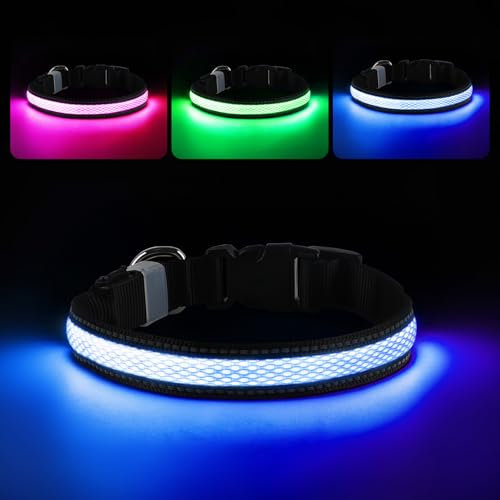 RUXAN Leuchtendes Hundehalsband USB Aufladbar, LED Hundehalsband Wasserdicht mit 3 Modi Größe Einstellbar Sicherheit Hundehalsbands für Kleine Mittlere Große Hunde für Nacht Sicherheit