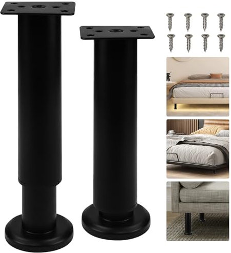 KITERI 18-30cm Adjustable Furniture Leg, 2 Pcs Metal Furniture Support Legs Retractable Heavy Duty Furniture Foot Sofa Support Feet Leg Replacement Black Bed Support Leg for Cupboard Table Desk