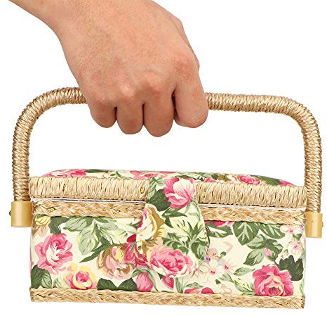 Nähset, Nähkasten-Organizer, Haushalts-Nähkorb, Stoff-Bastel-Nähkorb, Fadennadel-Aufbewahrungsbox, Näh-Organizer, Nähkorb mit Kunststoffablage für Nähzubehör (pastorale Rose)