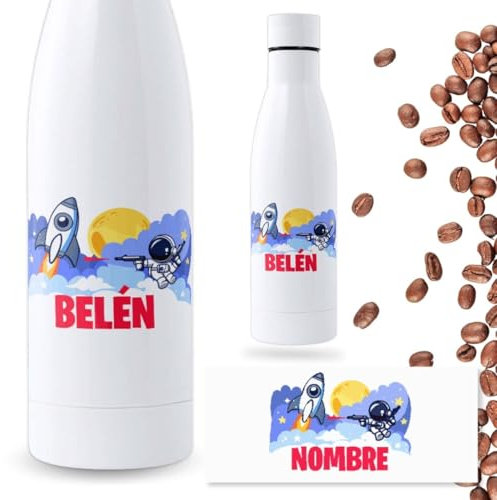 DEREGALOOS Botella Personalizada Astronauta Infantil | Botella de Agua Acero Inoxidable | Libre de BPA y Reutilizable | Botellas de Agua para Niños Escuela Colegio (ASTRONAUTA, 700 ML)