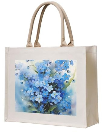 YWSOTRE Aquarell Vergissmeinnicht Blumen, Tragetasche Canvas-Tasche Einkaufshandtasche Einkaufstüten, Mehrzweck-Schultertaschen