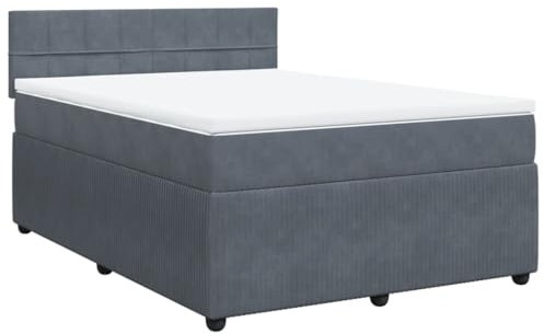 vidaXL Boxspringbett, Doppelbett mit Matratze Matratzenauflage, Bettgestell mit Lattenrost Kopfteil, Polsterbett Bett für Schlafzimmer, Dunkelgrau 160x200cm Samt