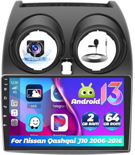 [2+64G] Hikity Autoradio Android per Nissan Qashqai J10 2006-2016 con Wireless Carplay Android Auto, 9 Pollici Touchscreen Stereo con GPS Navi WiFi BT FM RDS Retromarcia