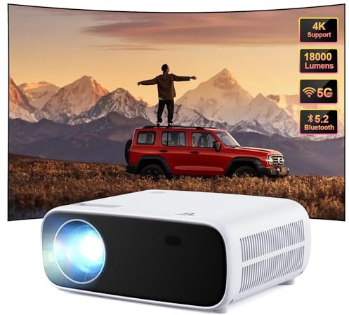 2025 Nuovo Mini Proiettore, Proiettore Bluetooth 18000 Lumen, Supporto 4K, Proiettore portatile Home Cinema LCD WiFi 5G, Compatibile con iOS/Android/Laptop/HDMI/PC/TV Stick/USB