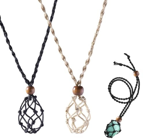 ZORVUJI 2 Pezzi Collana Corda Porta Pietra Vuoto Porta Cristallo Collana Pendente Quarzo Pietra Grezza Corda Regolabile (35-50 mm/1,4-2 Pollici)