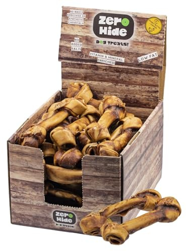 Zero Hide Natural Peanut Butter & Chicken Knotted Dog Bones - Healthy & Long-Lasting Treats - 1.3kg Box (Approx. 12 Pieces)
