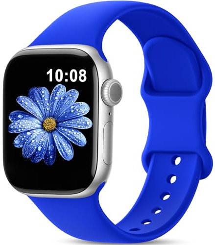 AMSKY Silikon Sport Armbänder Kompatibel mit Apple Watch Armband 40mm 42mm 46mm 44mm 45mm 41mm 38mm, Damen Herren Weiche Wasserdicht Gummi Band für iWatch Series 10 9 8 7 6 5 4 3 2 1 Se, Blau
