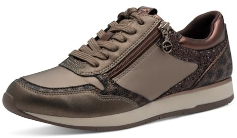 Tamaris Damen Low-Top Sneaker, Damenschuhe Schuhe, Frauen Halbschuhe, Wechselfußbett, sportlich, Halbschuhe, straßenschuhe, Strassenschuhe, Taupe Glam, 41 EU