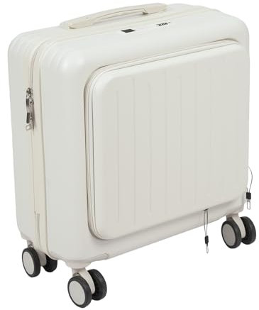 18 Handgepäck Boarding Koffer aus ABS mit Universal-Gummiräder, Tragbare Gepäck-Koffer Reisegepäck Koffer mit Passwortschloss, Handgepäck Trolley-Koffer mit Getränkehalter und USB-Anschluss (Weiß)