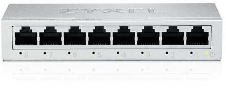 Zyxel 8 Port Network Ethernet Switch | Unmanaged Gigabit | GS-108BV5 | 8x GbE Ports, Fanless, Wall Mount Kit Included, Compact Plug-and-Play Easy Installation, Energy Efficient