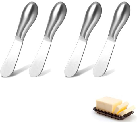 Yuannee Cheese Spreader Knives,4 PCS Butter Knives Set Small Stainless Steel Butter Knife Cheese Cocktail Palette Knife Spreader for Cheese Cold Butter Jam Pastry Making Silver