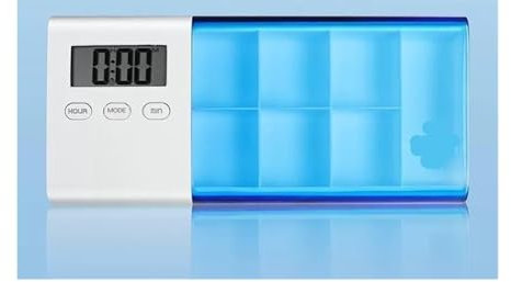 Intelligente elektronische Pillendose mit Timer, Medizin-Organizer mit Alarm, modernes Design, Blau und Grau, mittlere Größe (blau)