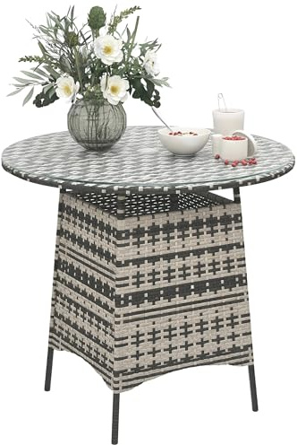 Outsunny Table Basse de Jardin en Osier avec Trou pour Parasol et Plateau en Verre trempé, Gris