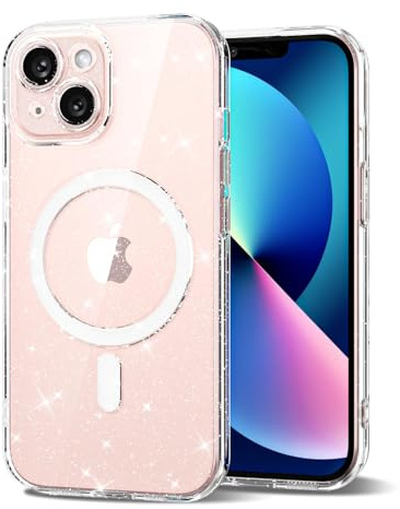Svanove for iPhone 13 Case Clear Glitter Compatible with Magsafe, Sparkly Bling Transparent Slim Thin Magnetic Mag Safe Case Cute, Girly Aesthetic Glittery Shiny Sparkle Rubber for Women Girls