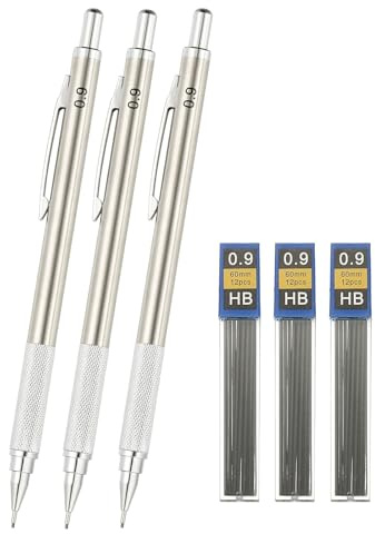 PATIKIL 0,9 Mm Mechanischer Bleistiftsatz Minenhalter Für Zeichnen Silber | Zeichenstift Künstler, Mit Minen Nachfüllungen, Schreiben, Skizzieren, Markieren, Kunst