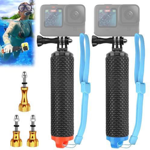 2 Pcs Schwimmer Handgriff Schwimmender Hand Grip, Schwimmend Stick Zubehör mit 3 Ersetzen Schrauben, Unterwasser Selfie Stick, Rutschfestem Wasserdicht Schwimmer Handgriff für GoPro Hero Kamera Action