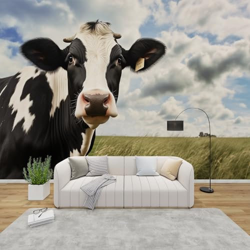 PaxGloz Fototapete Kuh Tapete Bauernhof Tier Tapeten Vliestapete Modern Wandtapete Wohnzimmer Schlafzimmer Kinderzimmer Wanddeko Motivtapeten 300 x 210 cm (B x H)