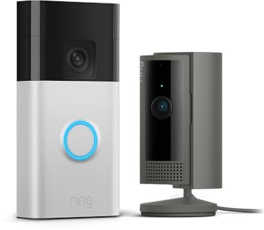 Ring Battery Video Doorbell (Satin Nickle) + Ring Indoor Camera (Charcoal)| DIY Wireless Video Doorbell Camera I Head-To-Toe View, HD Video