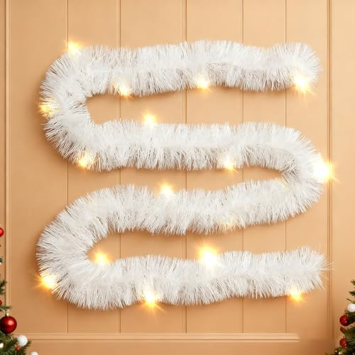 5m Weihnachtsgirlande mit Beleuchtung und Timer, Girlande Weihnachten, Weihnachtsbeleuchtung Treppengeländer Tannengirlande Treppe Kamin, Beleuchtete Weihnachtsdeko (B:Mit Timer LED Wasserdicht)