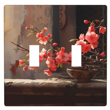 Phayah Jolies branches de fleurs Motif double interrupteur Plaque murale décorative Double interrupteur à bascule
