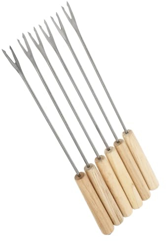 EPIGEIST 2 Stück Edelstahl Fondue Gabel mit Robustem Holzgriff Doppelöffnende Spieße für Käse Schokoladenfondue Langlebig Spülmaschinenfest für Fondue partys und Snacks