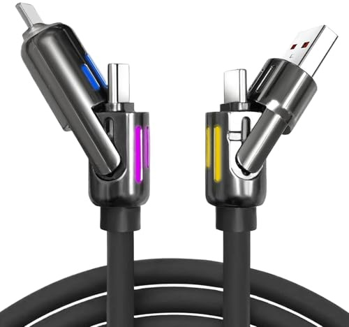 HEUIOP 240w 4-in-1 USb-C Cable, PD 5A Fast Charging Cable, 4-in-1 USB Cable with USB A,Type C & L, Convenient 4 in 1 Charger Cable Multi-device Charging Fast Charging Data Sync (Black)