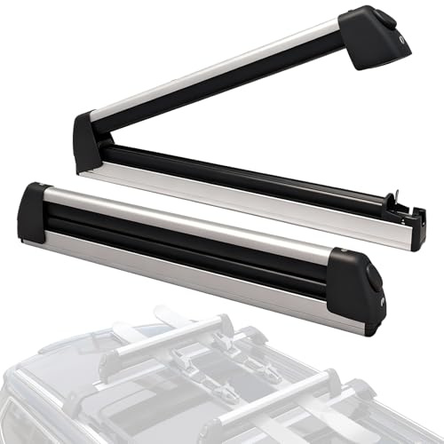Ski-Halter Dachträger-Set Aufsatz für universelle Querträger, Alu-Skiträger mit Schienensystem. Transport von bis zu 2 Snowboards ODER 4 Ski-Paaren. Mit Sicherheitsschloss & Verstellbarer Halterung.