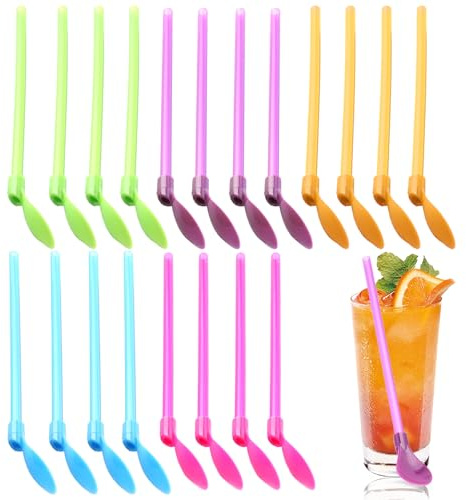 20 Pcs Paille pour Granité avec Cuillère - Paille Reutilisable pour Granité, Paille Granité 2 en 1 Cuillère pour Smoothies, Milkshakes, Cocktails et Café Glacé