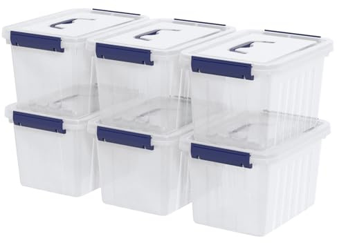Ziglous 3 L Small Plastic Storage Boxes with Lids and Handle, 6 Packs, Blue | Clear Stackable Storage Containers