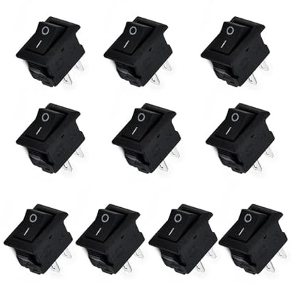 Generisch 10 Stück runde Wippschalter for Auto, LKW und Boot, 250 V, 3 A, 2-polig, Ein/Aus, SPST-Kippschalter, 10 x 15 mm