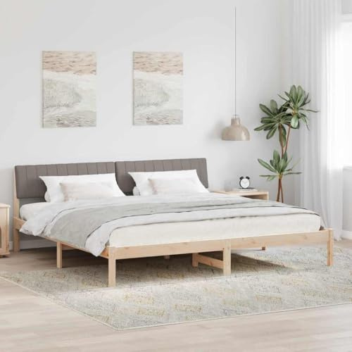 Runheo Bettgestell Braun Taupe 160x200 cm Massivholz Kiefer, Robustes Ehebett mit gepolstertem Kopfteil, langlebiges Plattformbett für Schlafzimmer