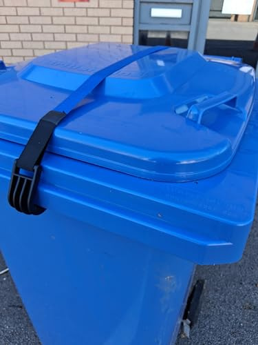 OasisBinStrap x 1. (BLUE) Stops wind blowing wheelie bin lid, keeps out animals and deters neighbours from putting their rubbish in your bin. Easy to fit, no drilling, and easy to operate