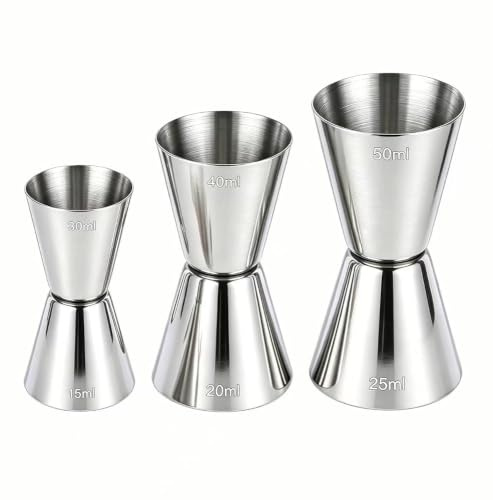 3 Pcs Spirit Measure,Jigger,25/50ml 20/40ml 15/30ml Shot Measures,Stainless Steel Drink Measures for Spirits,Shot M easures Dual Measuring Cup for Bar, Party,and Cocktails,Home, Whisky and Gin
