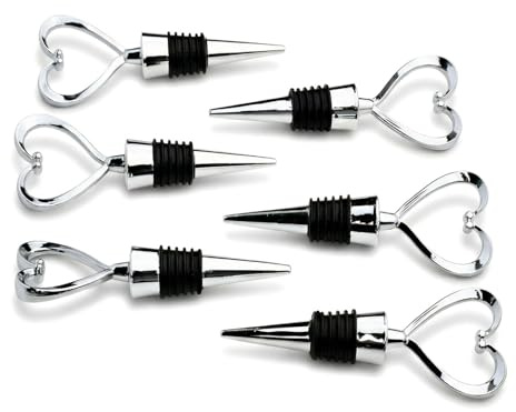 Heart Shaped Wine Bottle Stoppers, 6 Pcs Beer Bottle Sealer, Beer Collection, Reusable and Airtight Sealer, for Wine Champagne, Bar Essentials and Gifts (Silver)