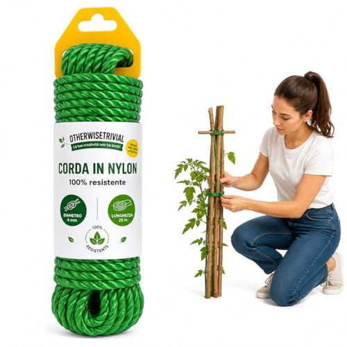 Corda in Nylon 4mmx25 metri, Resistente per Giardinaggio, Imballaggi e Fai da Te, Disponibile in Più Colori (GIALLO, 50G)