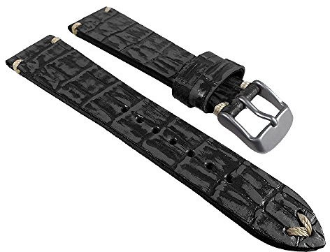 Graf Manufaktur Ersatzband Antik-Optik Uhrenarmband Leder schwarz, Kroko Prägung 24968S /16, Stegbreite:18mm