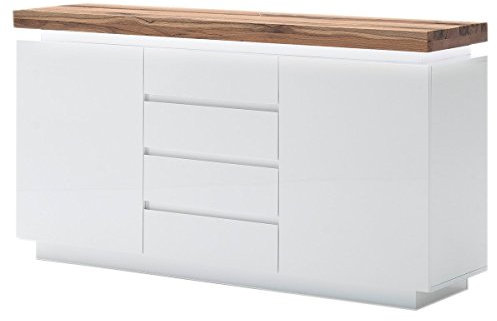 möbelando Sideboard Kommode Highboard Anrichte Mehrzeckschrank Weiß mit LED Lisa I