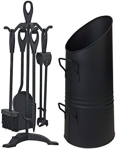 Black Coal Hod and 5 Pieces Companion Set 1042 Fire Tools Fireplaces and Accessories