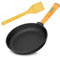Poêle en fonte de 26 cm de 50 mm de haut avec manche en bois BRIZOLL - Poele ronde avec spatule - Poêle à frire à induction - Convient pour barbecue à gaz, four, foyer et tous feux dont induction