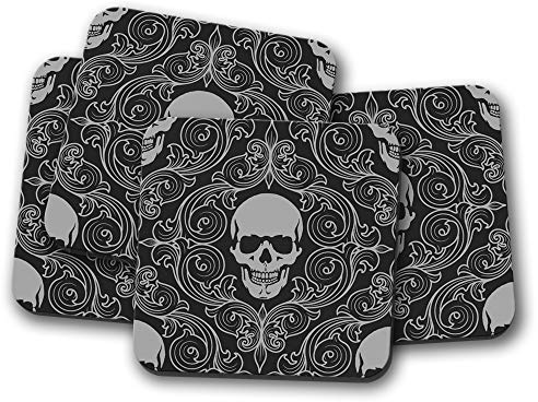 Lot de 4 dessous-de-verre effrayant Motif crânes Halloween Cadeau #12804