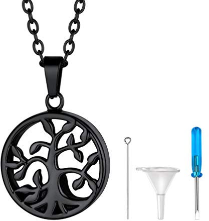 PROSTEEL Relicarios Colgante Cenizas Arbol de Familia, Collar Porta Cenizas Antialergico Color Negro
