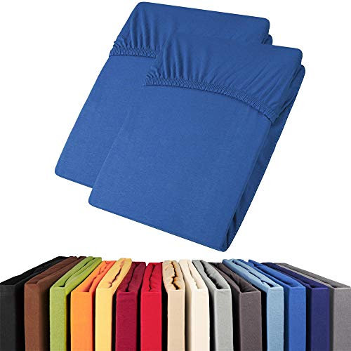 aqua-textil Viana Topper Laken Doppelpack 140x200-160x200 cm royal blau Baumwolle Spannbetttuch Jersey Spannbettlaken