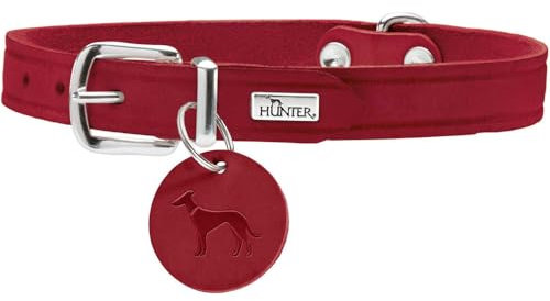 HUNTER AALBORG Hundehalsband, Leder, schlicht, robust, komfortabel, 60 (L), rot