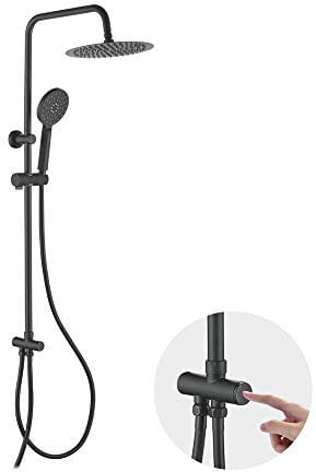 Ibergrif M20706B - Colonne de Douche sans Robinet, avec Flexible, Tête, Douchette, Support, Noir