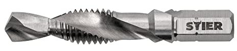 STIER Kombigewindebohrer Bit M8 DIN 3126 HSS-G 1/4-Sechskant rechtsschneidend Sechskantschaft Gewindeschneider Einschnittgewindebohrer Durchgangsloch